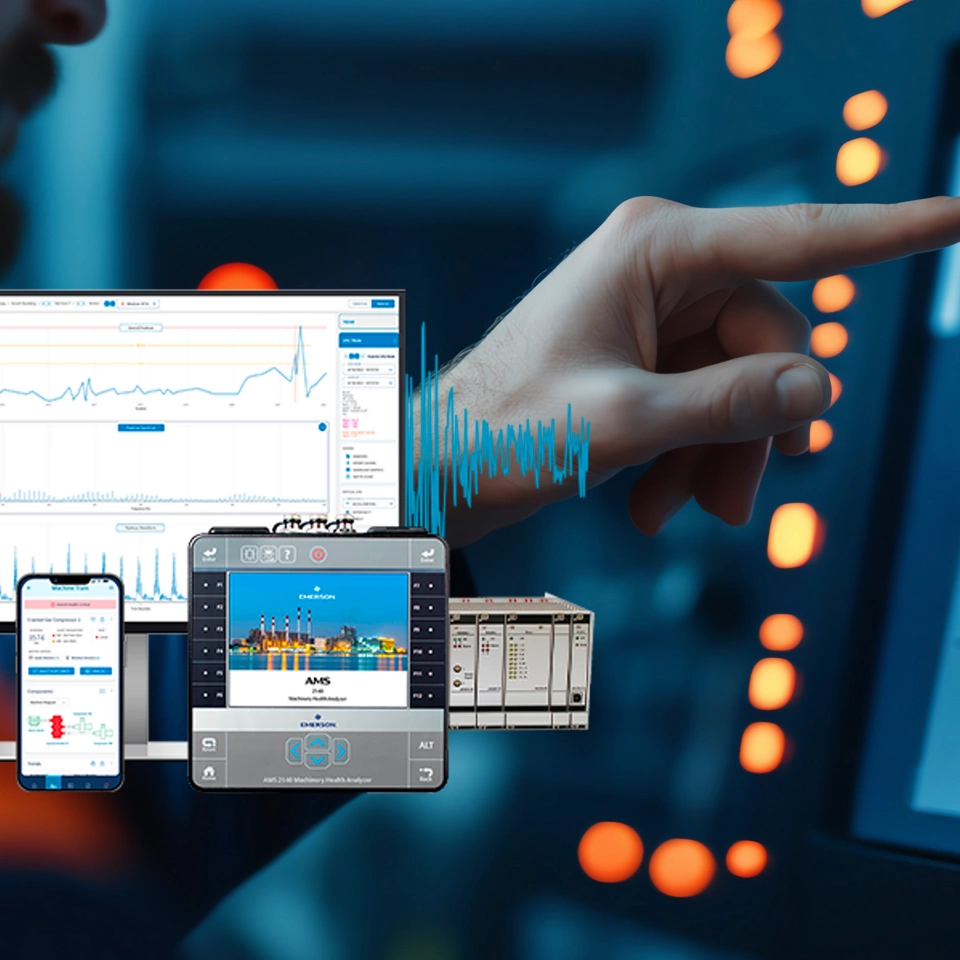 A worker interacting with a high-tech control panel in an industrial setting, focused on managing complex machinery and systems.