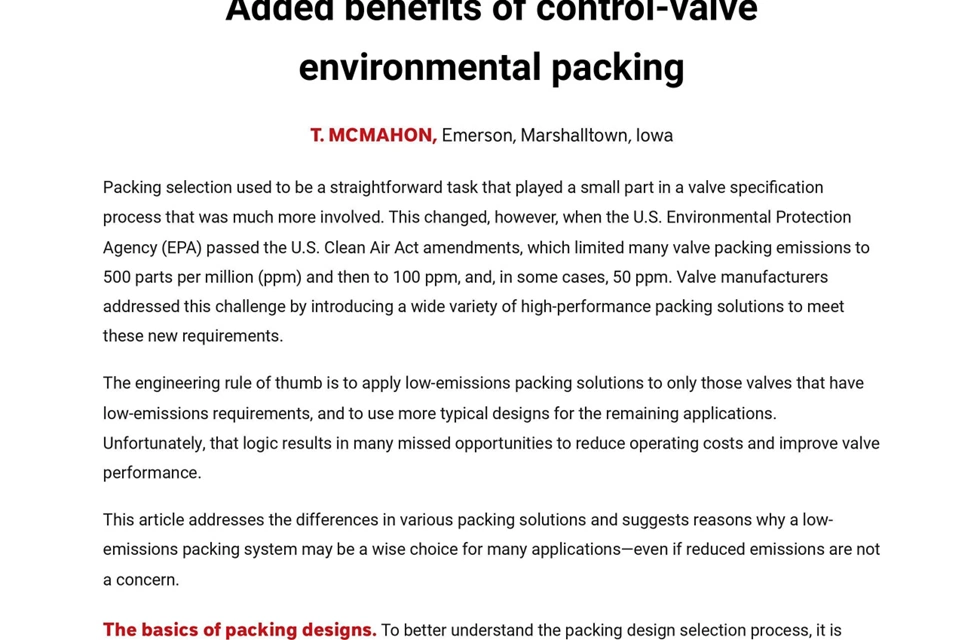 제어 밸브 친환경적 패킹의 추가적 이점