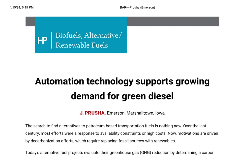 증가하는 그린 디젤 수요를 지원하는 자동화 기술
