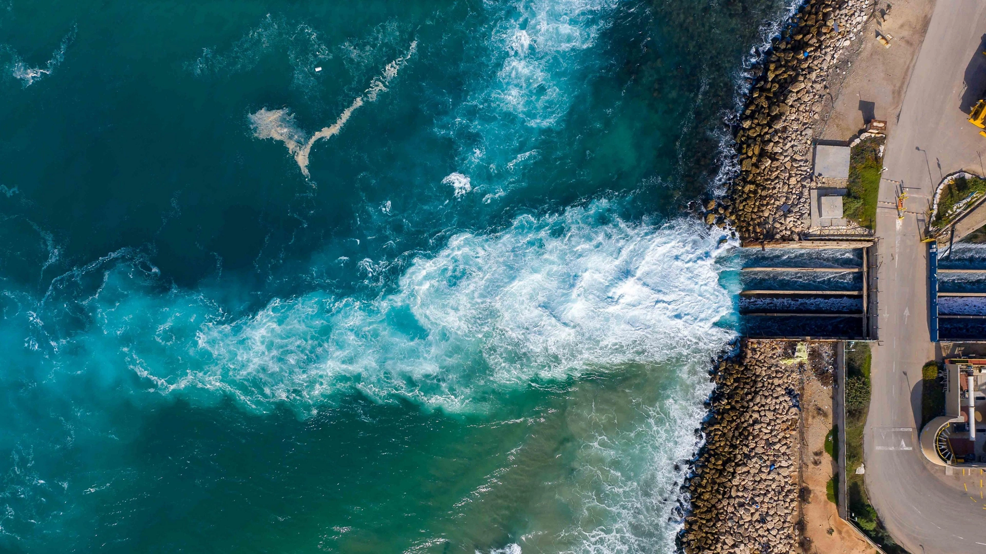 Top view The largest water desalination facility in the world, Hadera Israel