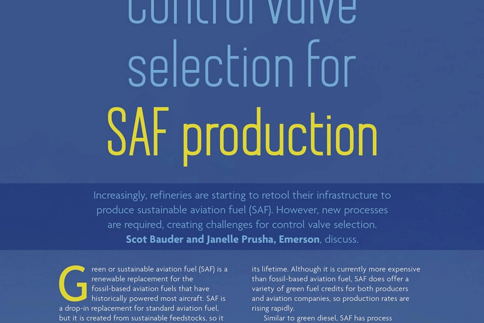 지속 가능한 항공 연료 생산을 위한 제어 밸브 선택