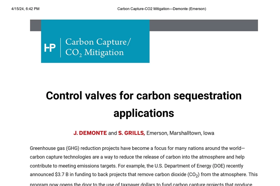 탄소 격리 응용 분야에 적합한 제어 밸브