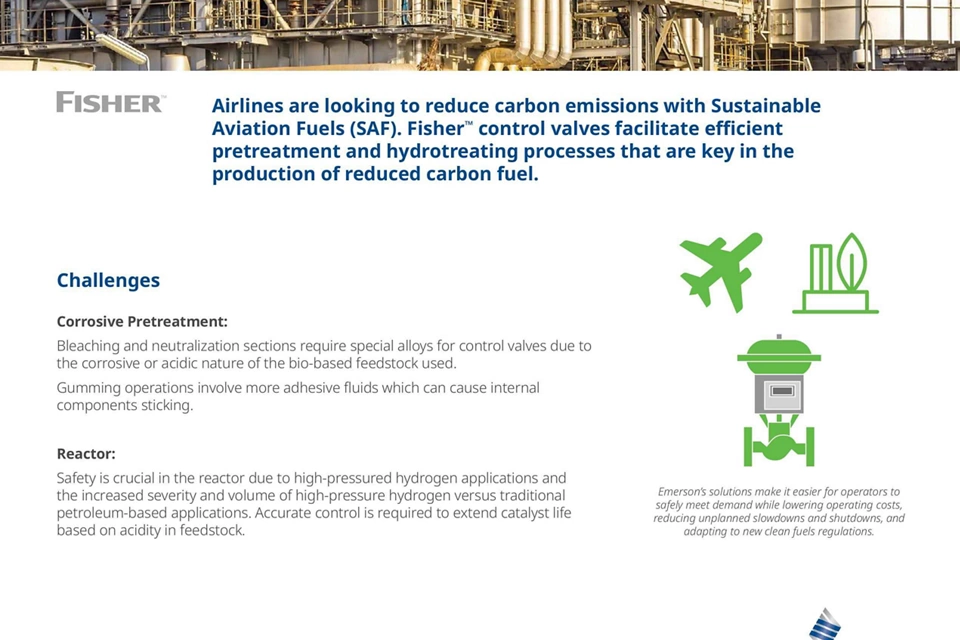 지속 가능한 항공 연료 응용 분야용 제어 밸브