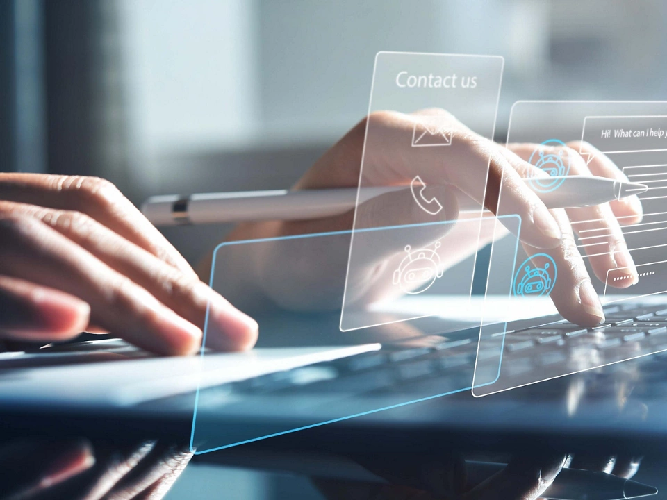 Chatbot conversation assistant. Person using online customer service with chat bot to get support. Artificial intelligence and CRM software technology, customer support center, CONTACT US