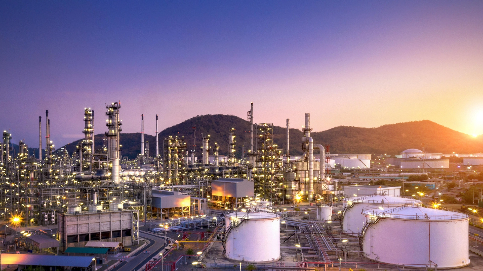 Aerial view of refinery plant,Industry Petrochemical at twilight