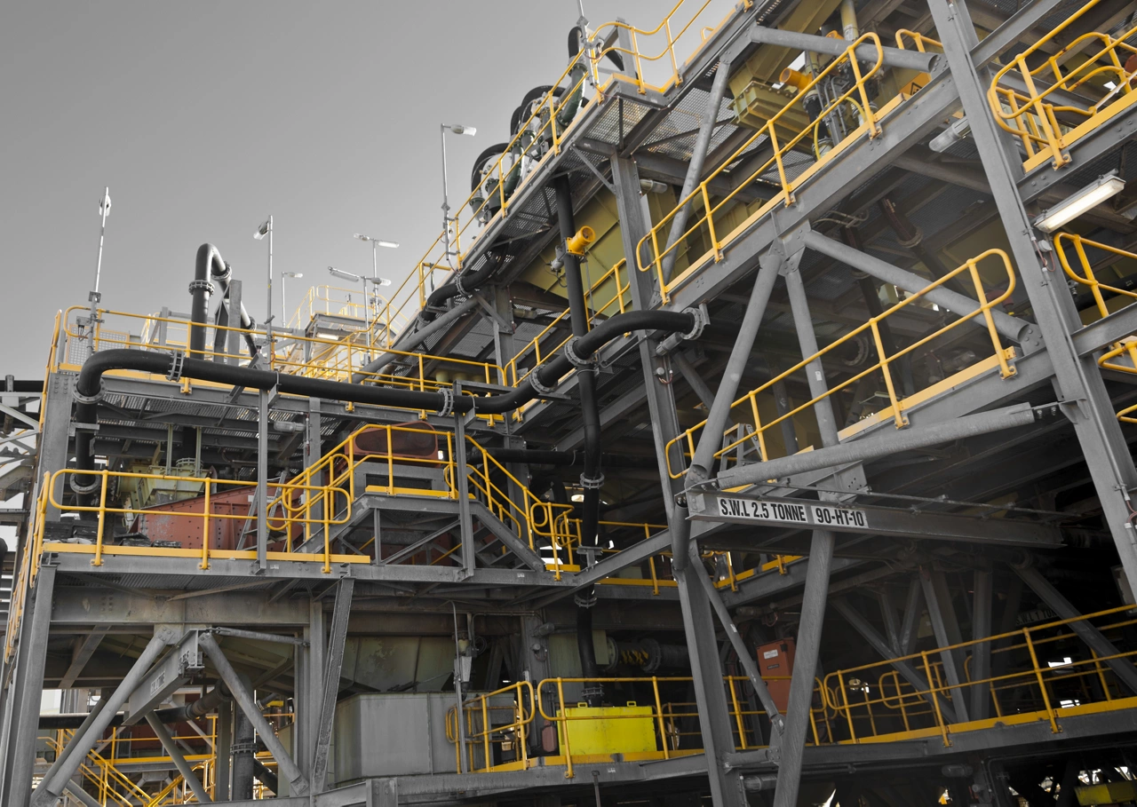 Processing Plant at Lithium Mine in Western Australia. Mechanical processing is used to refine lithium spodumene concentrate.