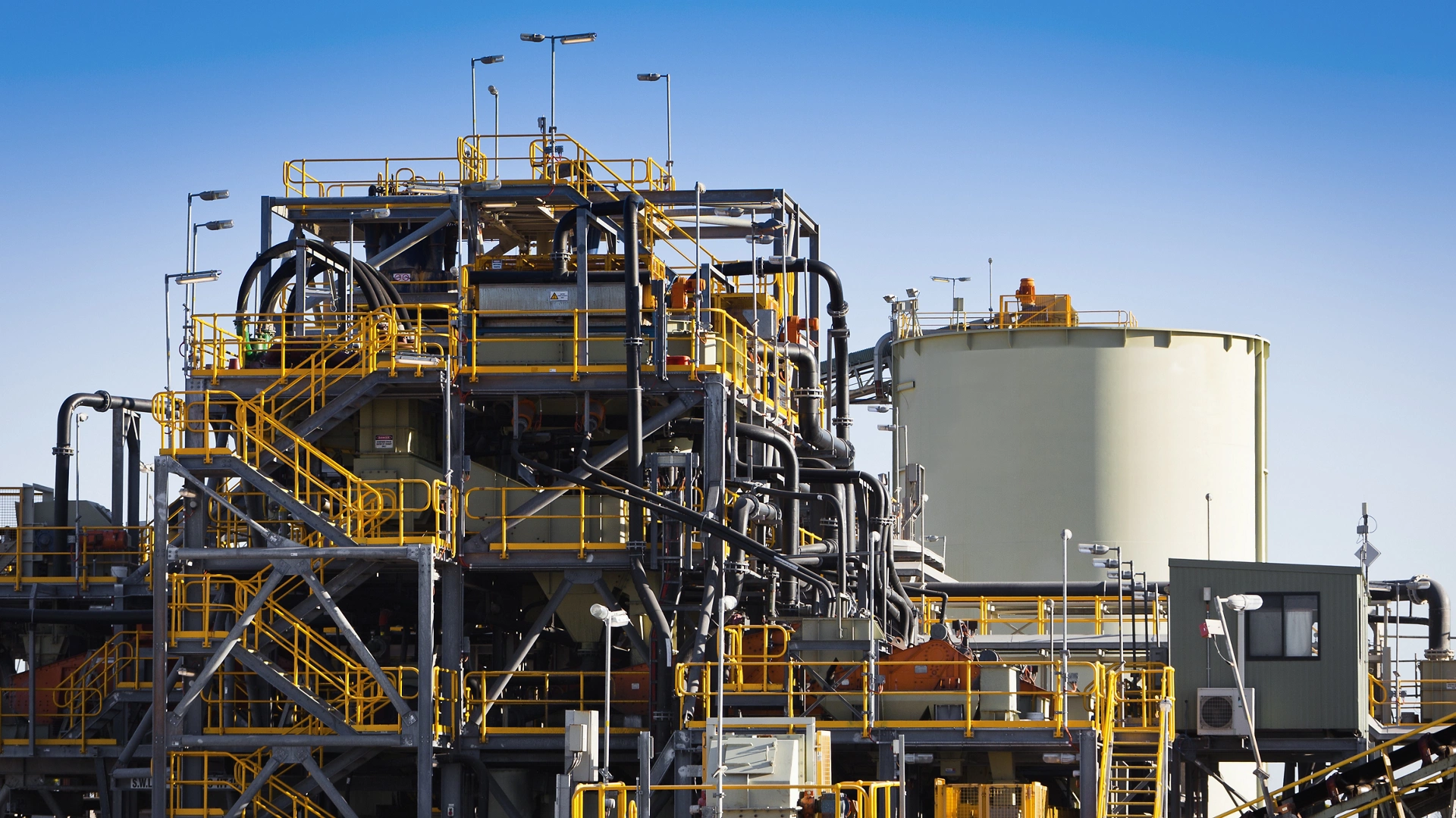 Processing Plant at Lithium Mine in Western Australia. Mechanical processing used to refine lithium spodumene concentrate.