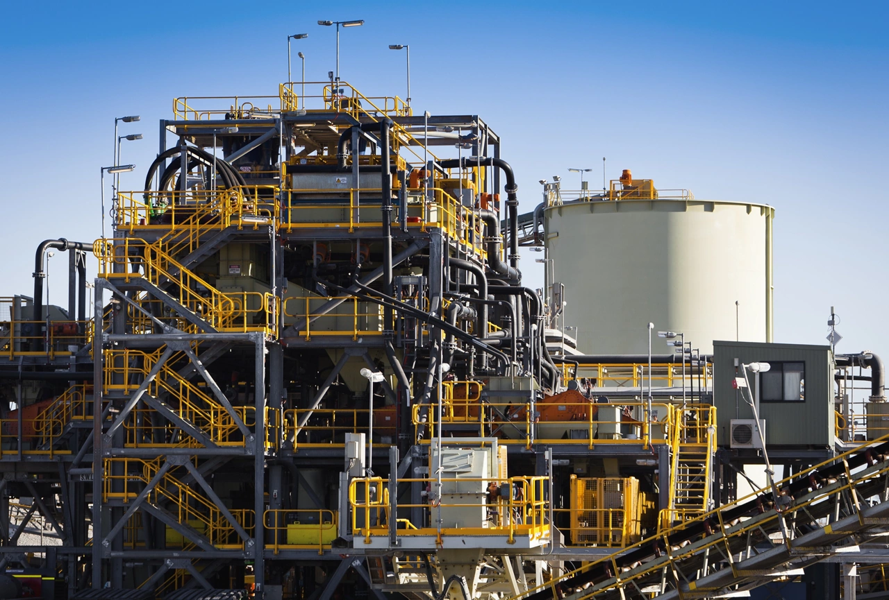 Processing Plant at Lithium Mine in Western Australia. Mechanical processing used to refine lithium spodumene concentrate.