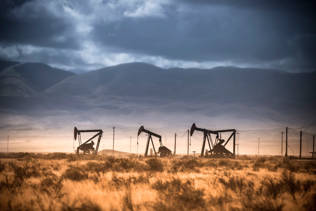 Pumpjack lifts from a well in California-medium