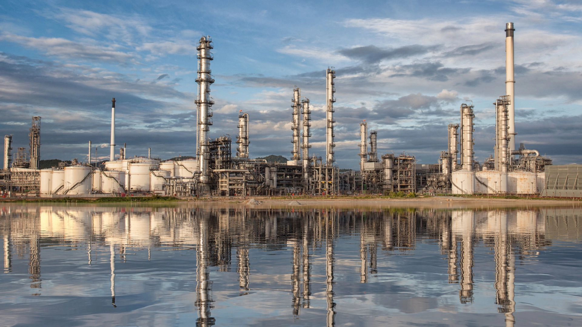 Reflection of oil refinery factory