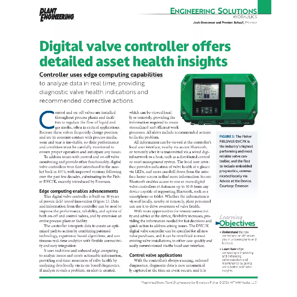 기사: 디지털 밸브 제어기, 상세한 장비 상태 인사이트 제공