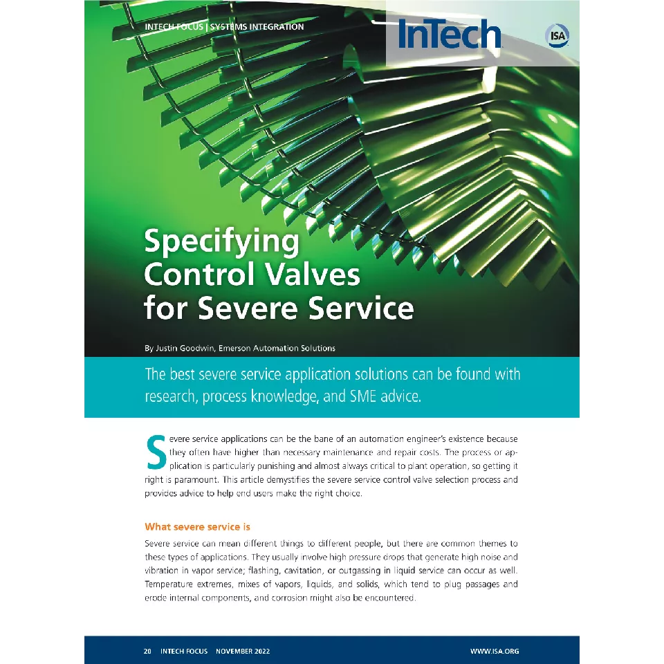 극한 환경 서비스용 제어 밸브 지정